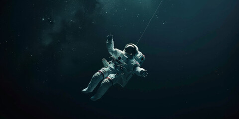 Wall Mural - Cinematic Still of a Single Astronaut Floating Alone in Space