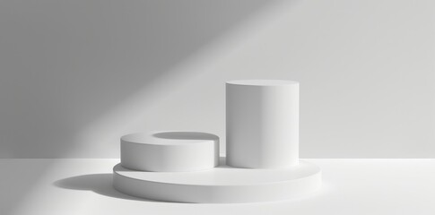 Wall Mural - White background with two cylindrical podiums for product presentation, mockup.