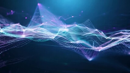 Wall Mural - musical wave. wave motion of points. the concept of science, technology,glowing fiber optic cable,