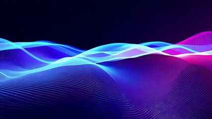 Wall Mural - musical wave. wave motion of points. the concept of science, technology,glowing fiber optic cable,