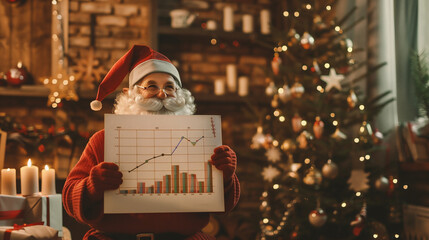 Wall Mural - Santa Claus with financial graph on the background of the Christmas tree.