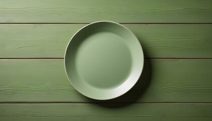 Wall Mural - A blank empty green plate on a green background with copy space for advertising your products