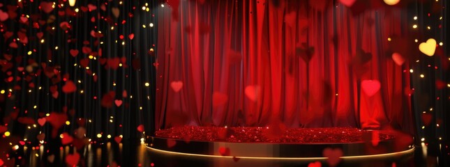 Sticker - Red stage with a red curtain and golden lights, providing a background for a product presentation