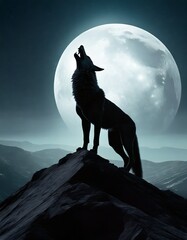 Wall Mural - wolf and moon