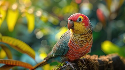 Wall Mural - Colorful Parrot on a Branch with Blurry Background - Photograph