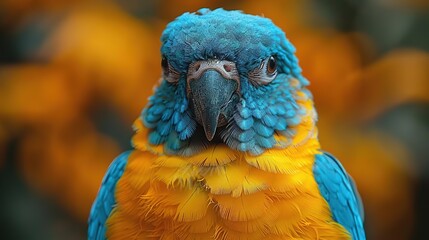 Poster - Close Up of a Blue and Yellow Macaw's Face - Realistic Photograph