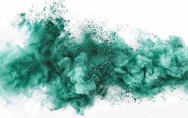 Wall Mural - Abstract green powder explosion against white background, dynamic and energetic cloud of color for artistic and creative projects.