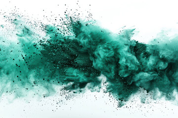 Wall Mural - Dynamic green powder explosion on white background. Abstract cloud of vibrant particles creating a stunning visual effect. High-speed photography.
