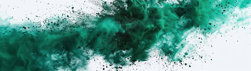 Wall Mural - Abstract green smoke explosion on white background, vibrant artistic expression with a blend of chaos and beauty, perfect for creative projects.