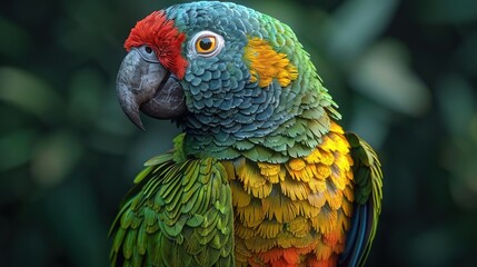 Sticker - Colorful Parrot with Green, Blue, Yellow, and Red Feathers - Realistic Bird Illustration