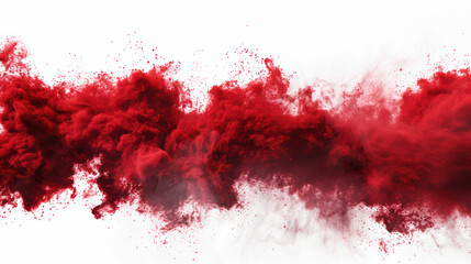 Wall Mural - Dynamic red powder explosion against white background, creating vibrant burst and fine dust particles, perfect for festive or artistic concepts.