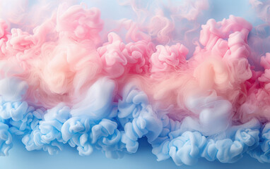 Wall Mural - Colorful abstract background with pink and blue clouds of smoke, creating a dreamy and soft textured pattern.