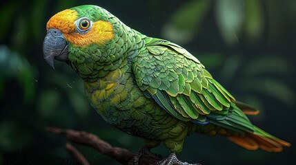 Poster - Green and Yellow Parrot Perched on a Branch Illustration