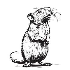 Poster - Rat sketch drawn by hand. Black and white vector illustration.