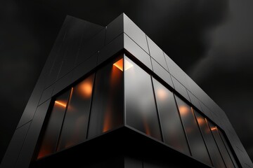 Canvas Print - Modern Building Facade with Illuminated Windows at Night