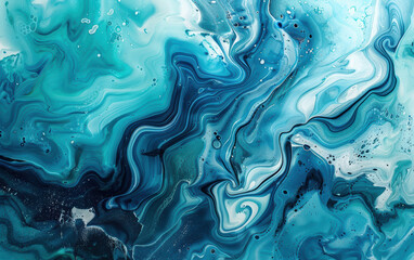 Wall Mural - Abstract ocean-inspired painting with vibrant blue and teal swirls, creating a fluid and dynamic visual effect.
