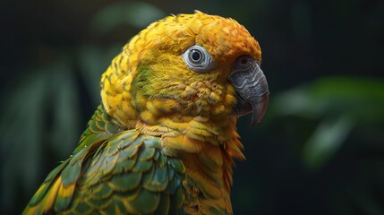 Wall Mural - Closeup of a Yellow-Crowned Amazon Parrot's Head and Feathers - Realistic Bird Photo