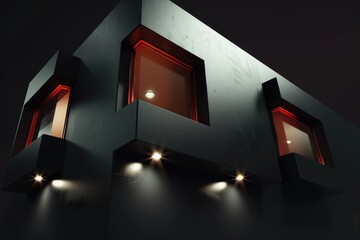 Canvas Print - A modern building with illuminated windows and spotlights