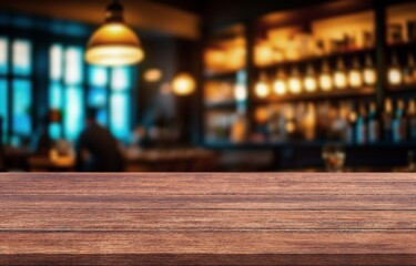 Sticker - Wooden board table background at cafe background