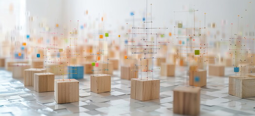 Elements, entities being linked. Concept of new values and technology forming a new society and a diverse flow.