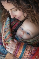 Wall Mural - young beautiful mother tenderly holds her baby, hugs, presses to herself. Absolute love and tenderness. Family values.