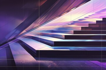 Sticker - Abstract Stairway with Purple and Blue Tones