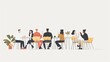 © GIFTE - Minimalist character illustrations in Notion style, white background, with a group of people sitting at a table