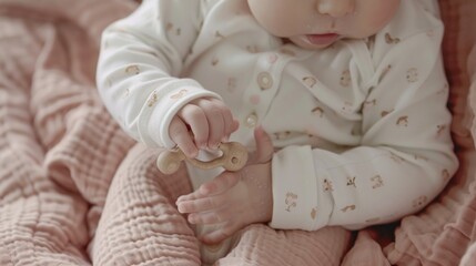 Wall Mural - A baby is holding a teething toy in its hand