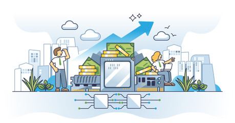 Wall Mural - Digital currency and sustainable growth with financial profit outline concept, transparent background.Use bank transaction for payment illustration.