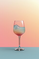 Poster - A Glass of Water with Pink and Yellow Layers on a Pink and Blue Background