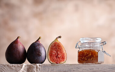 Wall Mural - natural organic fig jam and fresh berries