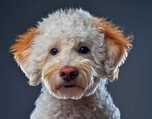 Wall Mural - Cute Whoodle puppy looking at the camera. Head close-up portrait of Whoodle dog.