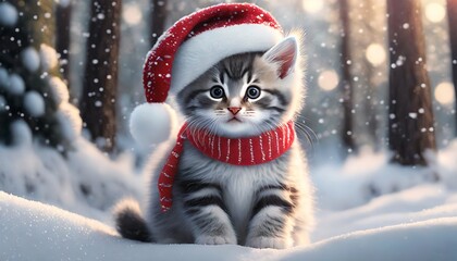 Canvas Print - cat in santa claus hat