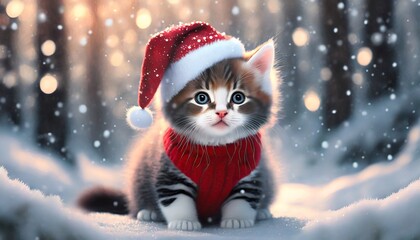 Canvas Print - cat in santa claus hat