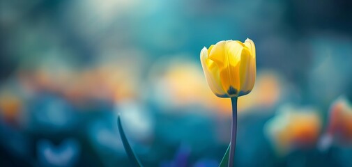 Wall Mural - Yellow tulip, Dreamy flower background with bokeh light, summer spring flower meadow nature background