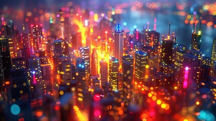 Wall Mural - Neon Cityscape 3D Illustration - Futuristic Urban Nighttime Scene