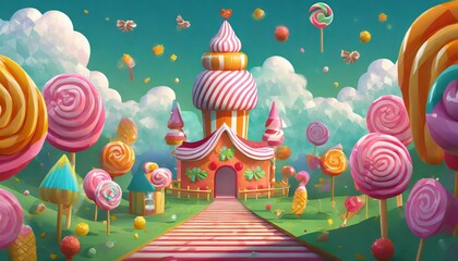 Canvas Print - sweet landscape of candies and lollipops