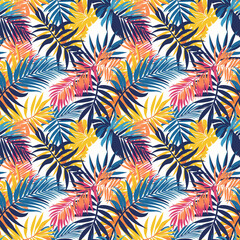 Wall Mural - palm tree leaves, summer background, repeatable seamless background pattern tile