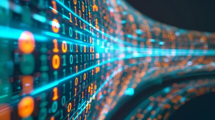 Illuminated Data Transfer - Dynamic Technology Concept with Glowing Lines and Binary Code for Digital Innovation