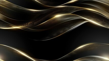 Wall Mural - Abstract digital illustration of black, white, and gold swirling waves with a subtle sparkle effect SEAMLESS PATTERN