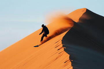 Wall Mural - Person enjoying sandboarding on tall dunes