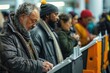 © Vibu design  gallery - Colorful image of people voting at polling booths.