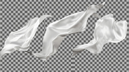 white satin fabric floating, isolated