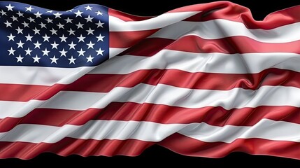 a close-up view of a waving american flag, showcasing the red and white stripes and the blue field w