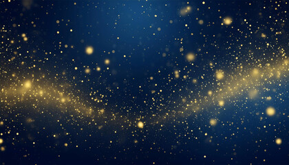 Background with blue and gold, light shine particles bokeh, illustration