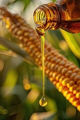 Sticker - close up drop of corn essential oil. Selective focus