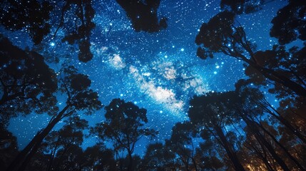 Poster - Enchanting Starry Night Sky Beneath the Silhouetted Trees