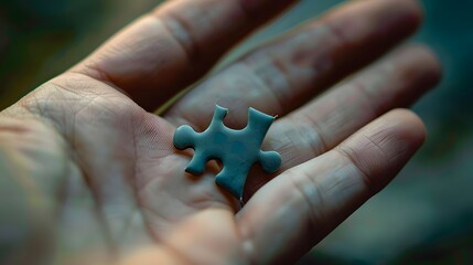 Wall Mural - Hand Holding a Puzzle Piece: A hand holding a single puzzle piece, symbolizing problem-solving and fitting pieces together.
