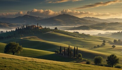 Wall Mural - Serene Tuscan Landscape at Sunrise