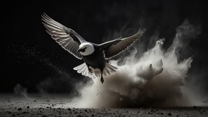 Wall Mural - Bird in Flight with Dust Cloud